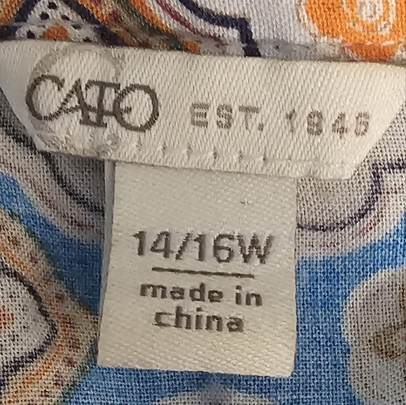 Cato Blue Cream and Tan Paisley Rayon Patterned Women's Blouse Top Size 14 16 - Picture 7 of 10